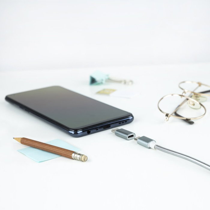 Nanocable Adaptador USB-C Macho a Micro USB Hembra, Aluminio Gris